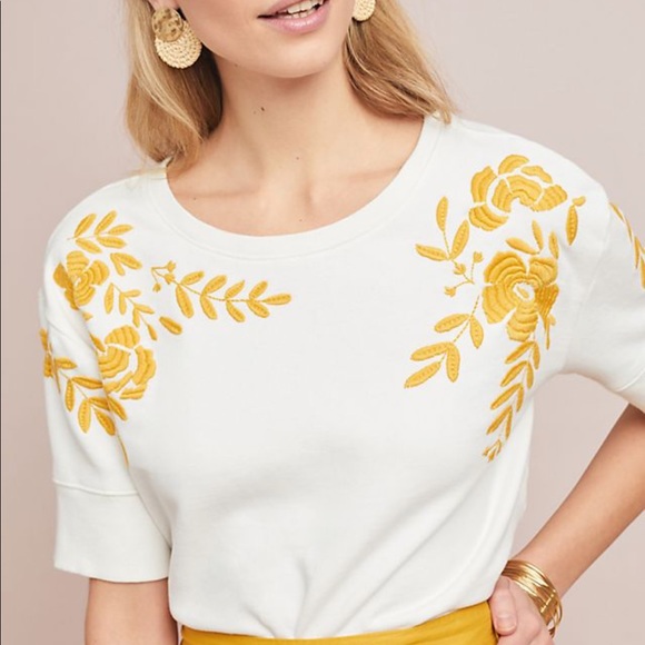 Anthropologie Tops - Anthropologie Embroidered Sweatshirt
